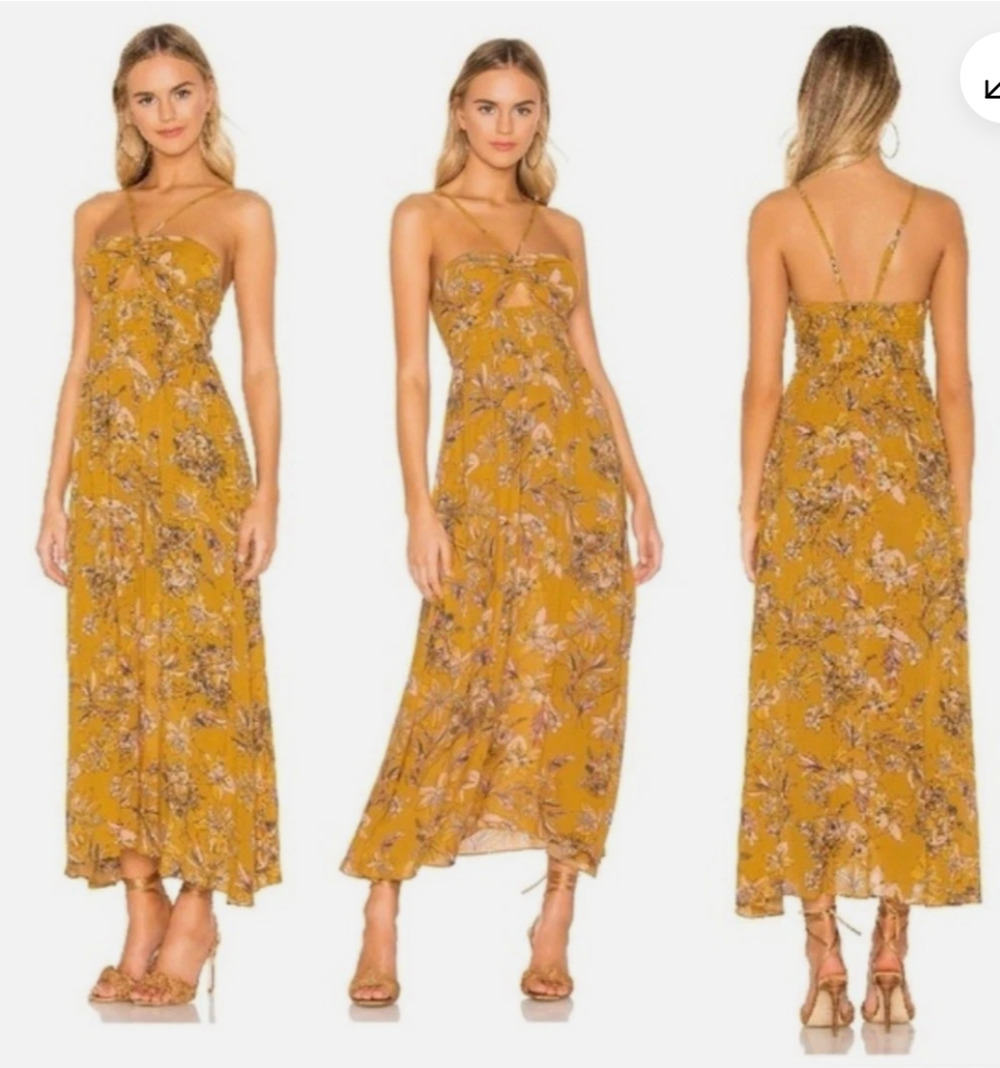 Free People One Step Ahead Maxi Dress M Halter Smocked Keyhole Side Slit Boho